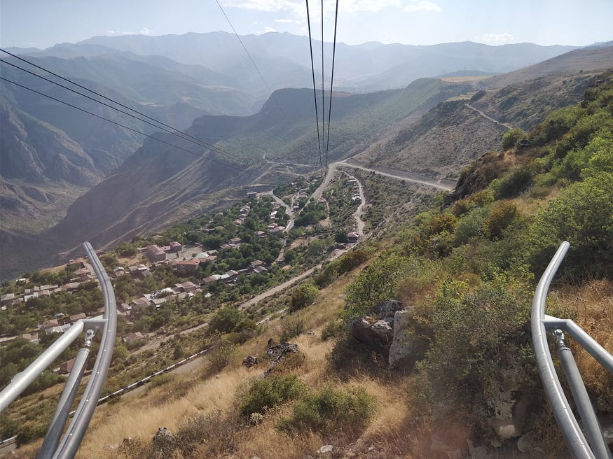 Wings to Tatev crossing the hills and valleys. Image by Author. Three Unique Experiences I Enjoyed with Strangers in Armenia