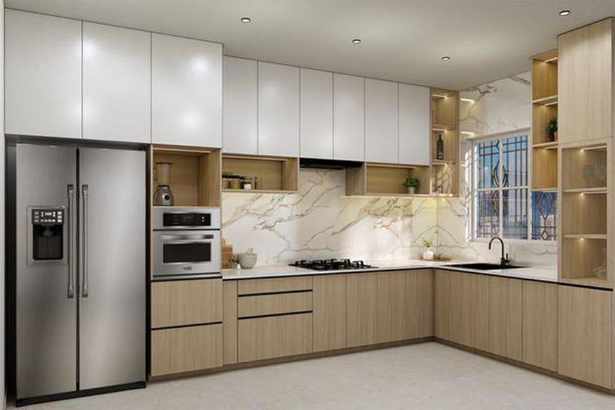 Premium metal modular kitchen with stainless steel cabinets designed for modern homes