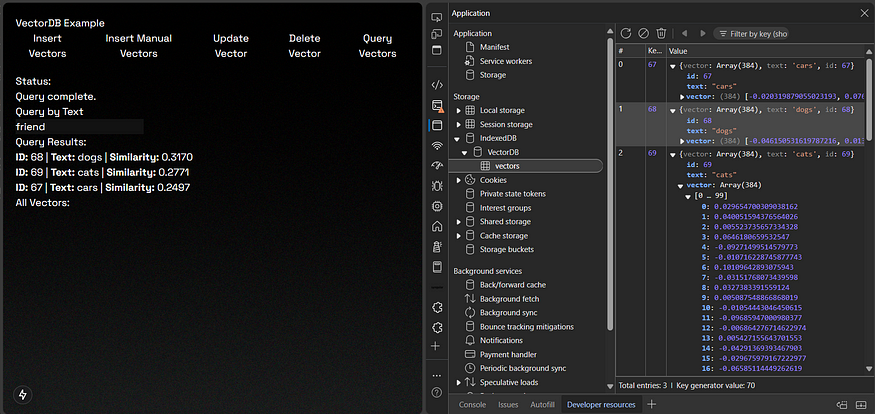 Example with developer tools open