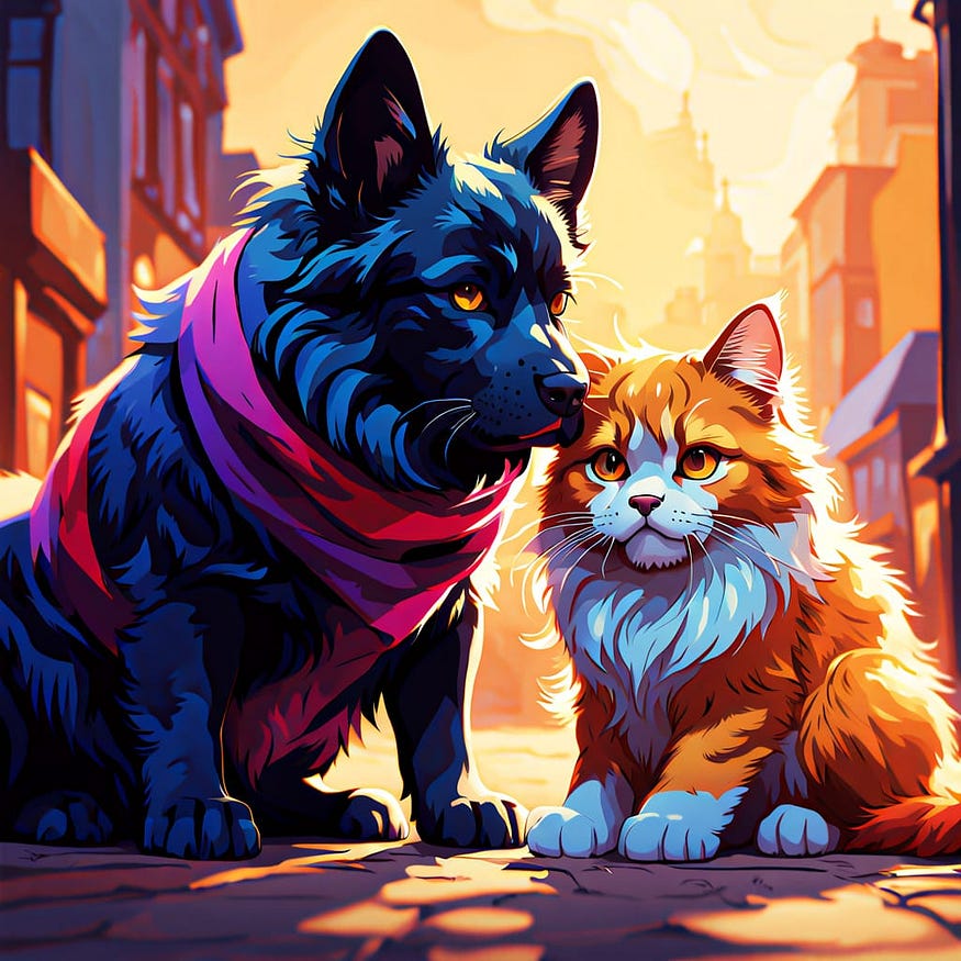 A pretty dog is afraid of a pretty cat