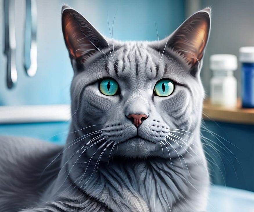 Beautiful Russian Blue Cat at the vet