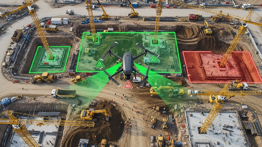 Aerial safety monitoring using construction drones