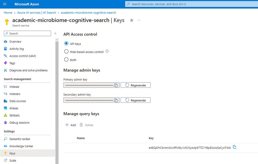 Azure AI Search (aka Cognitive Search) keys