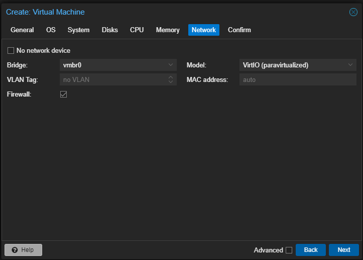 Proxmox Create VM Network