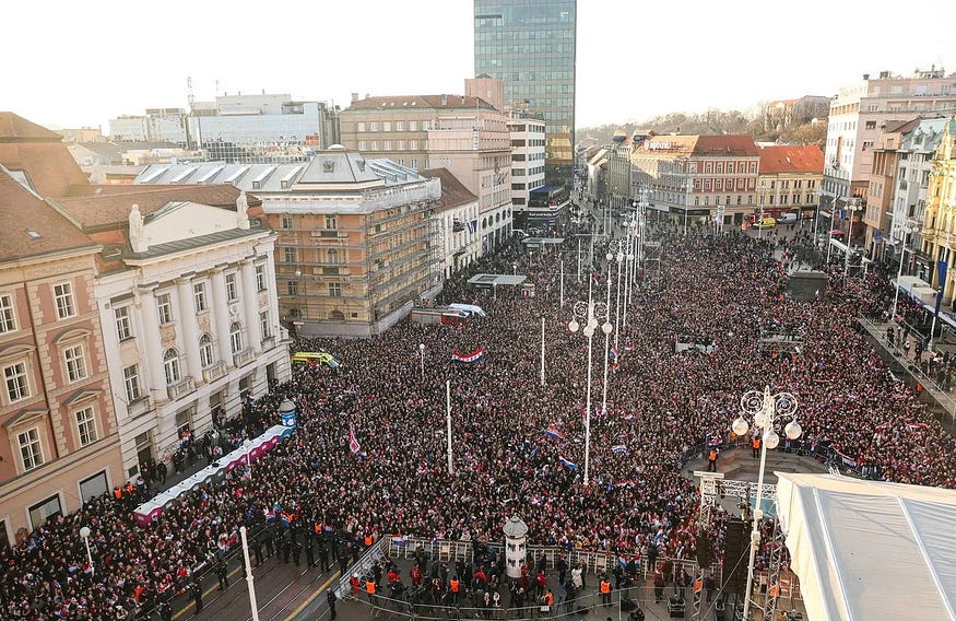 Croatians celebrating silver medal won in handball world championship 2025.