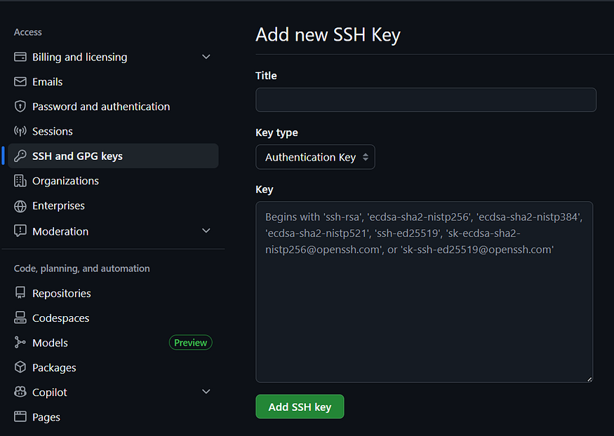 GitHub SSH Web Screenshot