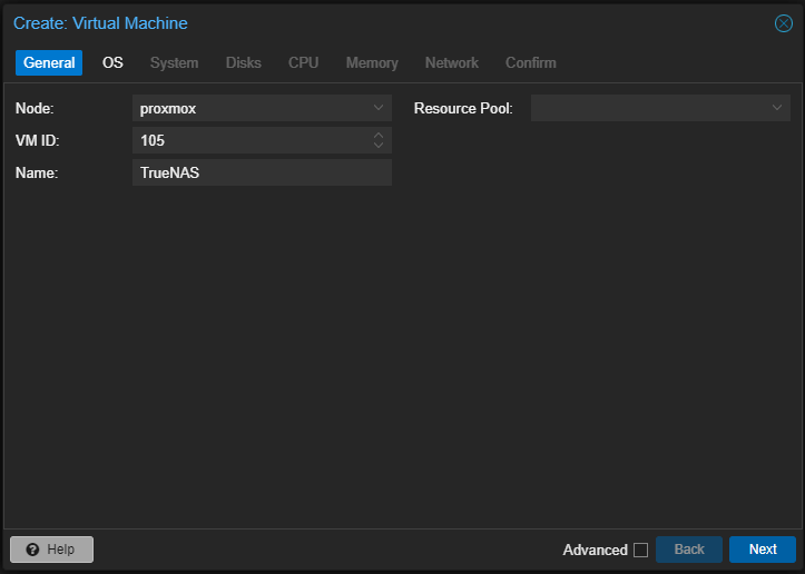 Proxmox Create VM General