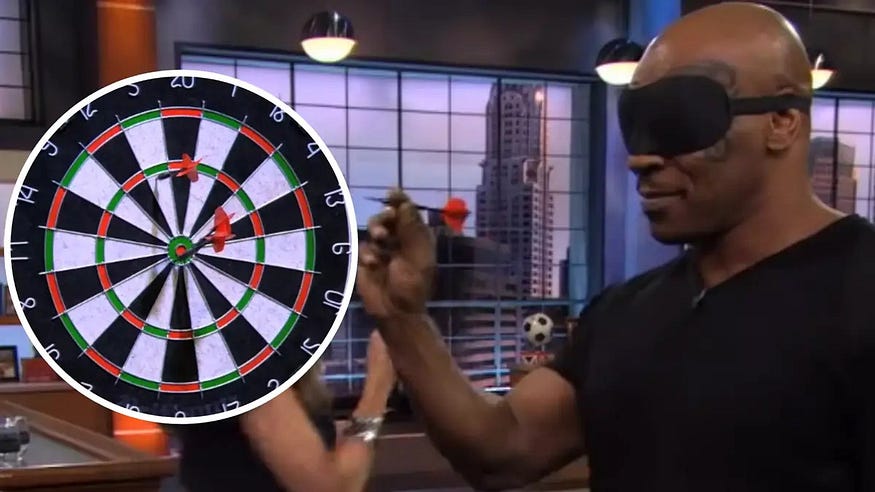 Image of a person throwing a dart blindfolded