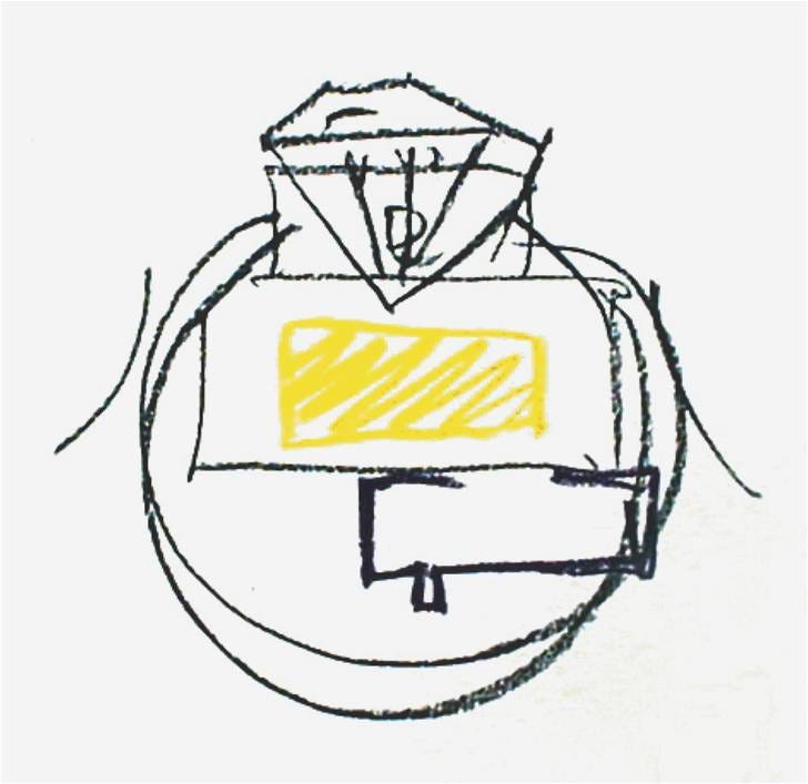 Sketch roughly resembling a jeweled ring with a yellow square in in the middle.