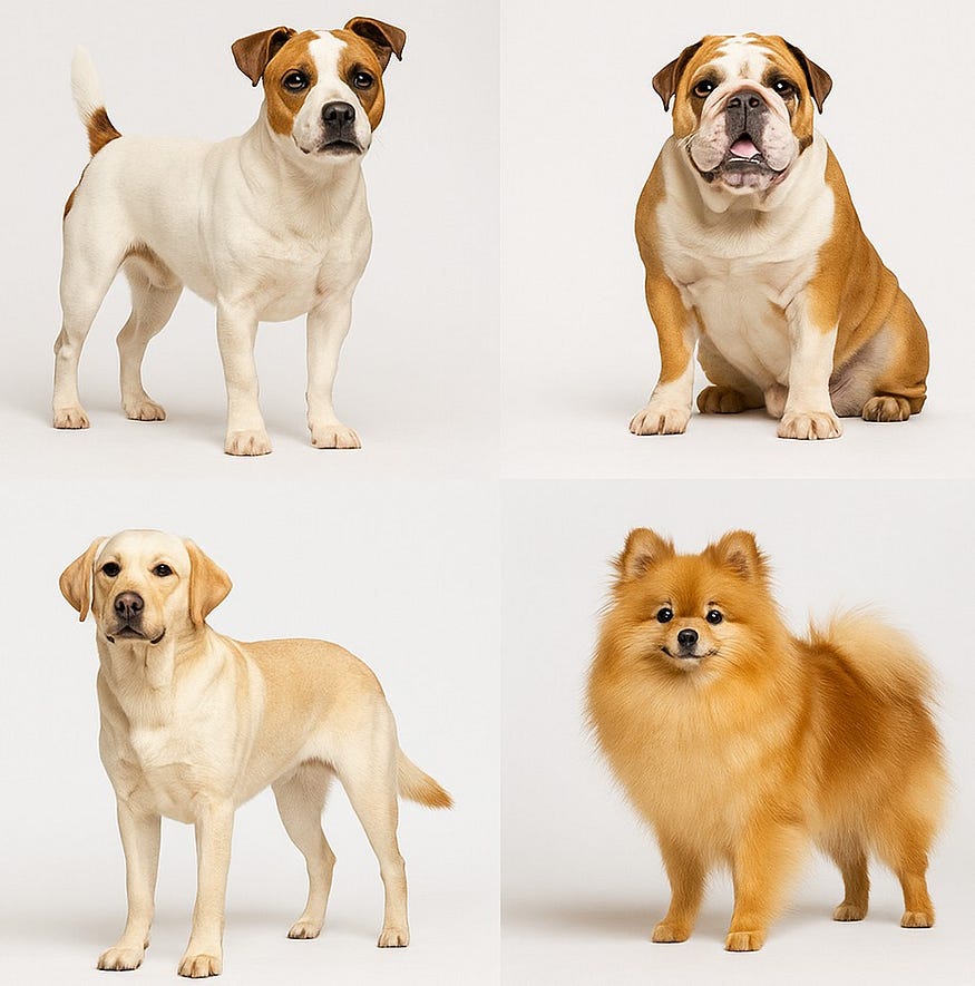 There are four dogs in this picture