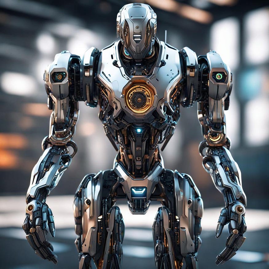 There is a big robot with artificial intelligence in the picture