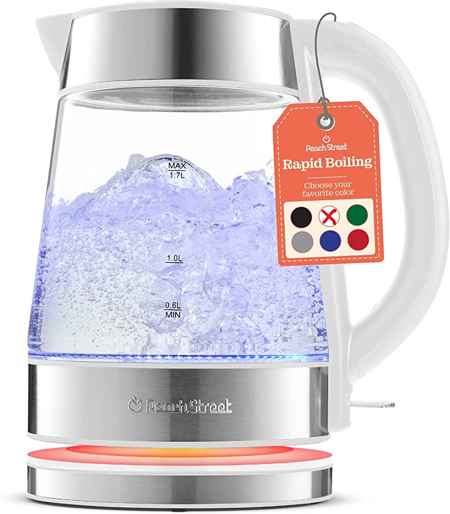 Speed-Boil Water Electric Kettle, 1.7L 1500W, Coffee & Tea Kettle  Borosilicate Glass, Wide Opening, Auto Shut-Off, Cool Touch Handle, LED  Light. 360