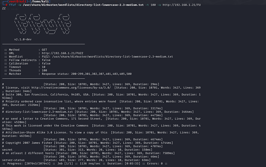 hidden dir using ffuf