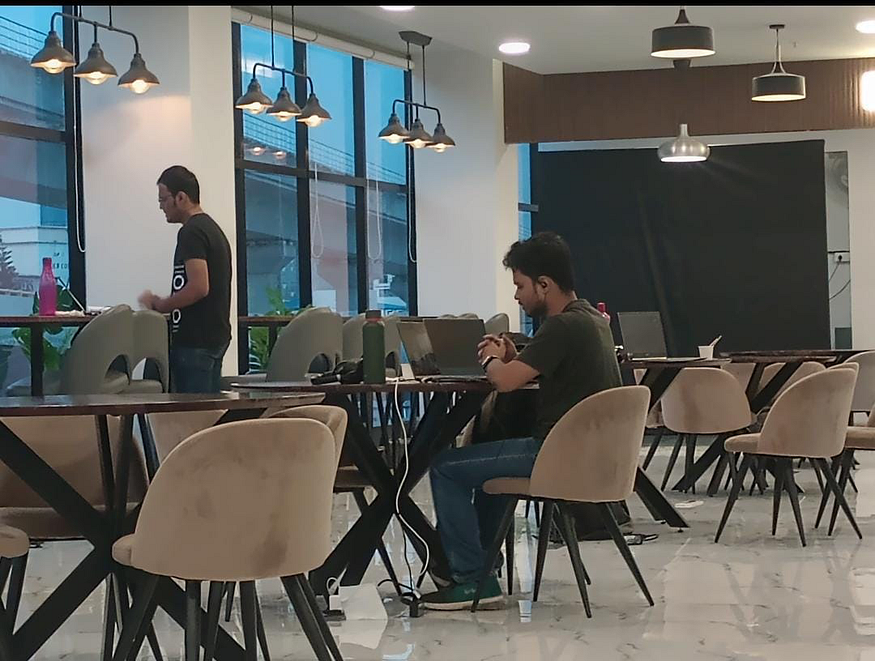 Akshat and Ankit on one of our first BLR evenings in a coworking space