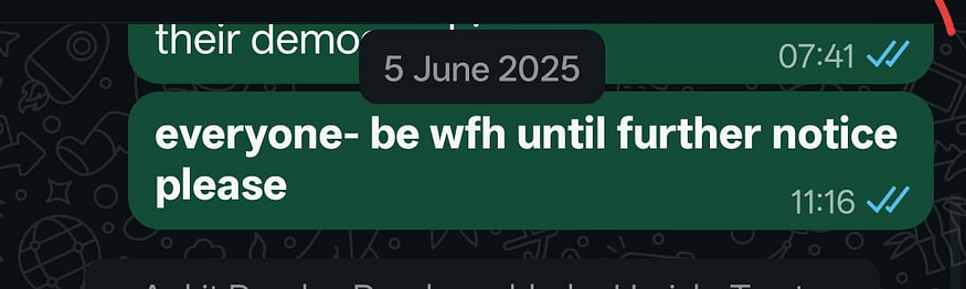 WhatsApp text when covid hit the team
