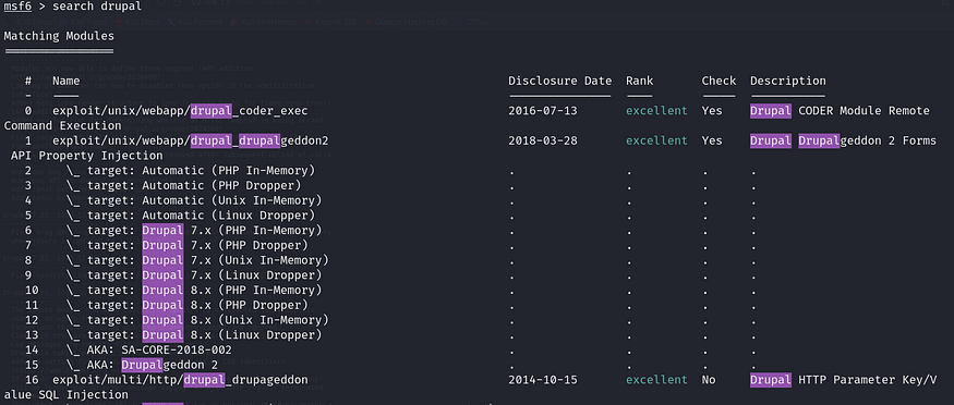search for drupal exploit