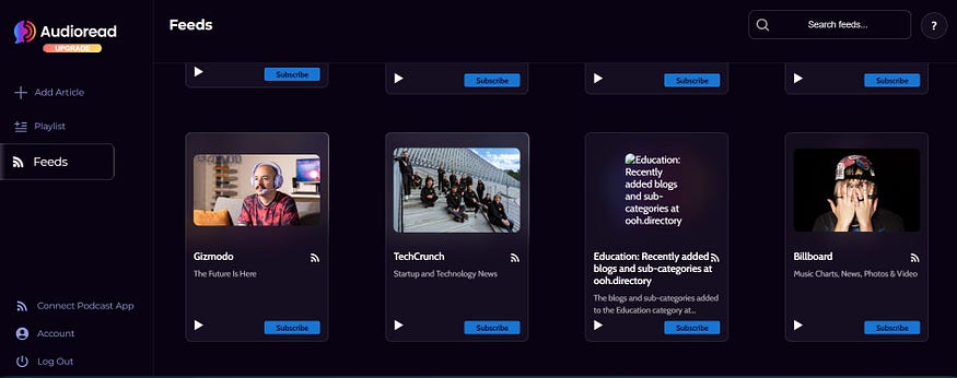 This is a screen shot of the text-to-speech application called AudioRead