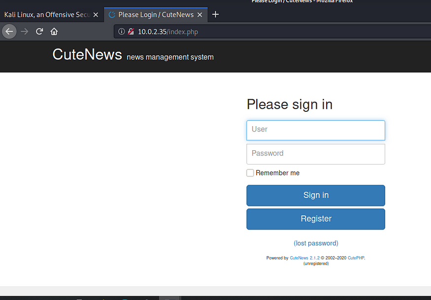 login page