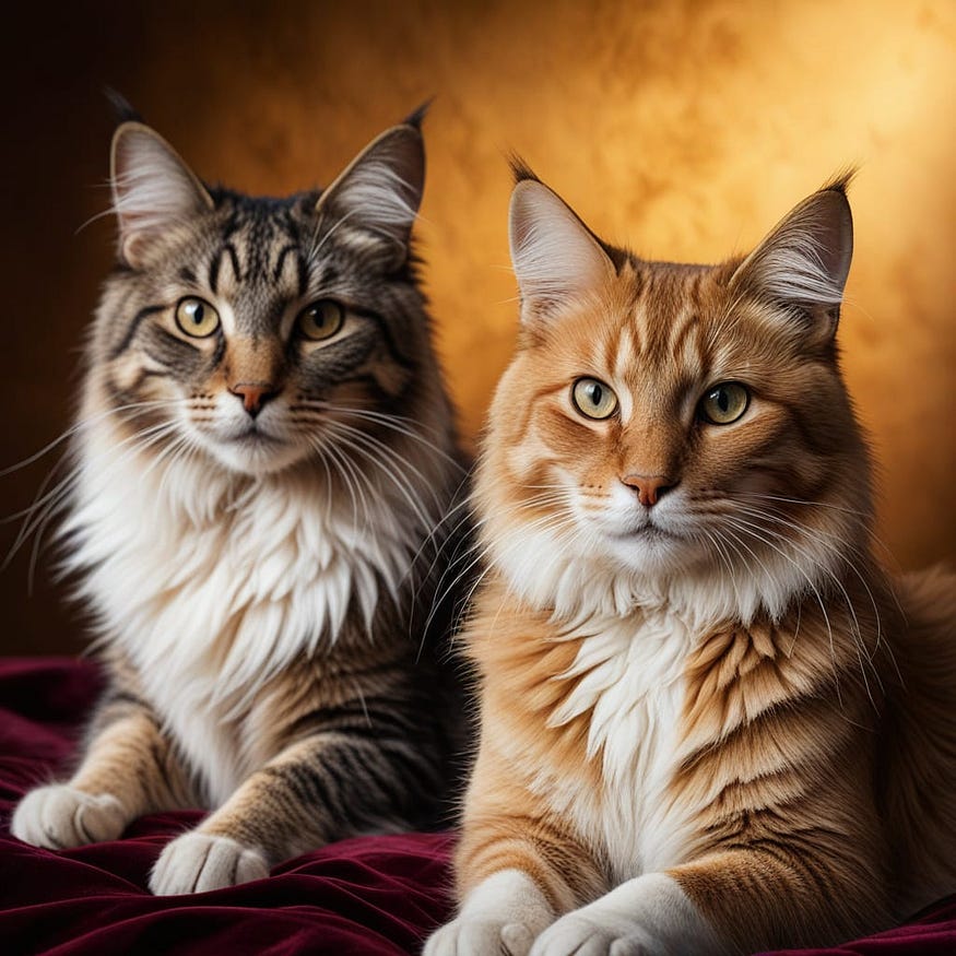 There are two beautiful cats in the picture