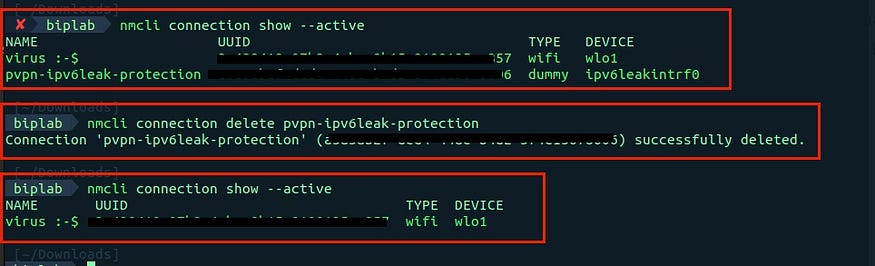 Delete connections example