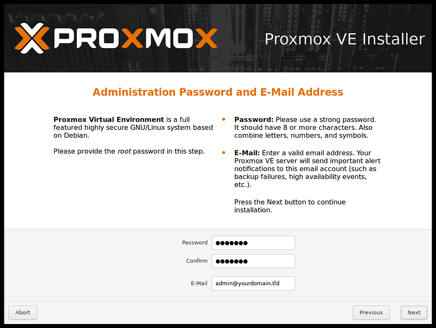 Install Proxmox Login Info
