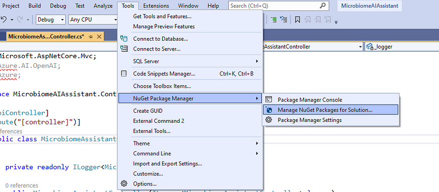 Opening Visual Studio NuGet Package Manager