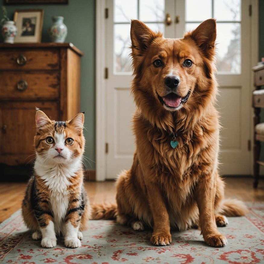 A pretty dog is afraid of a pretty cat