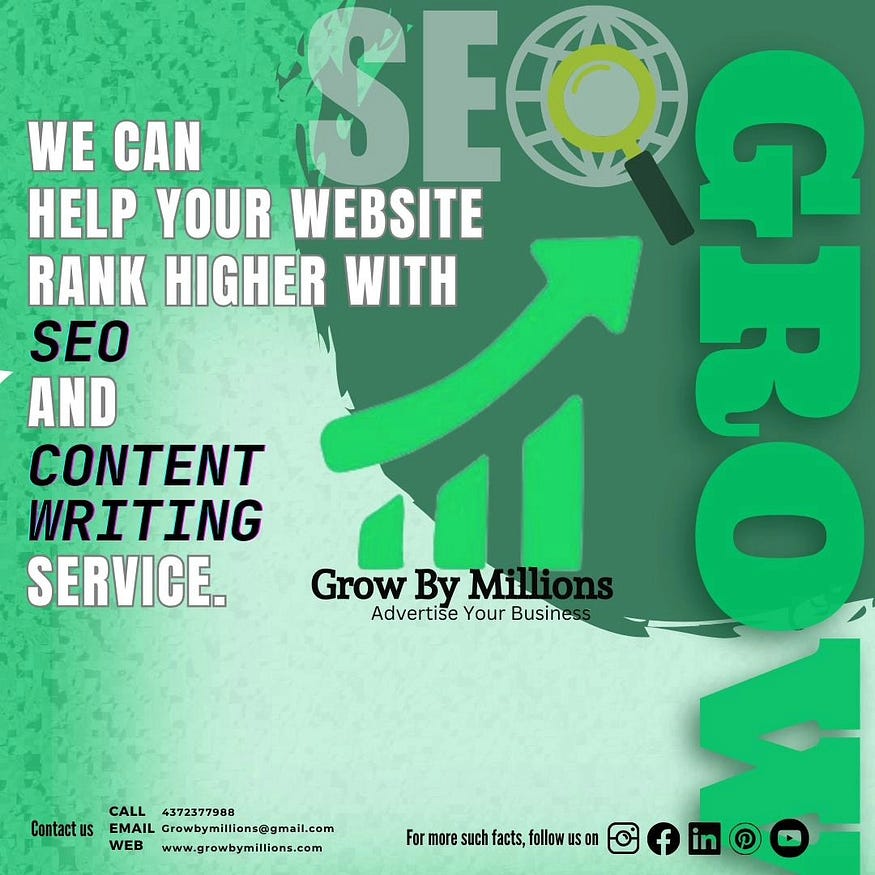 Grow By Millions is a work from home digital marketing service provider in Kitchener. We understand the need of marketing for businesses. The lack of enough knowledge is making the local struggle to take their businesses online. We not just educate them with the process but also hand held them to digital success. We offer services like SEO, web development, web automation, graphic design, app development, brand management, paid ads and app development. Our core strength is the experience to work