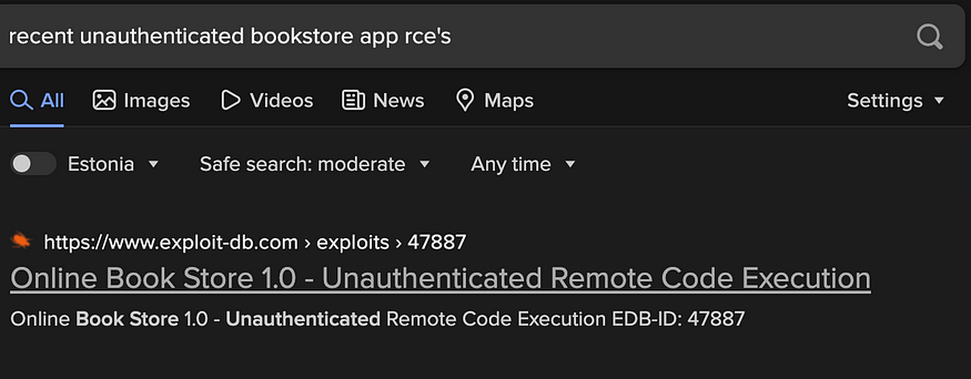 unauthenticated bookstore app rce’