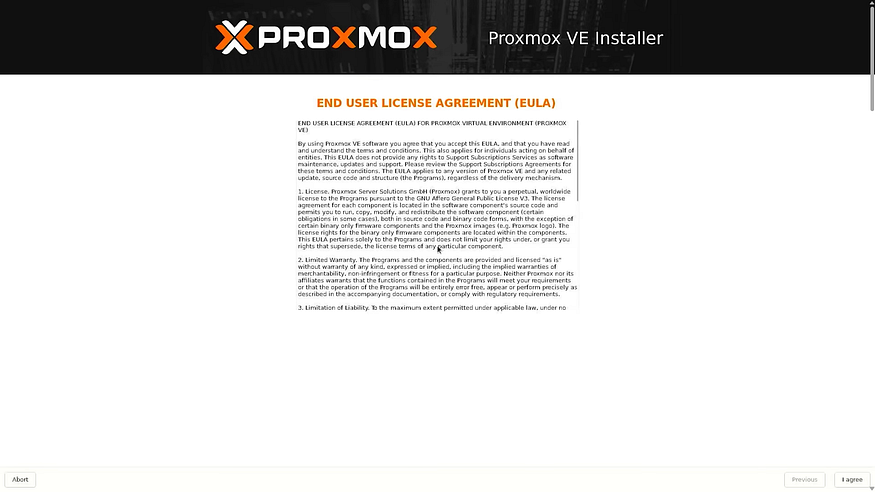 Install Proxmox License Agreement
