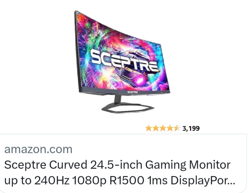 Sceptre Curved 24.5inch Gaming Monitor up to 240Hz 1080p R1500 1ms