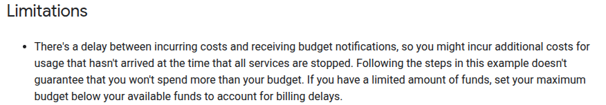 Known limitation of Disabling Billing with Budget Alert