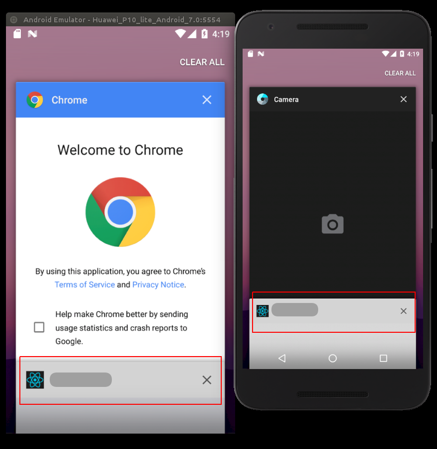 image 6: Sample application with newly added launch icon as shown in Android section with currently running apps