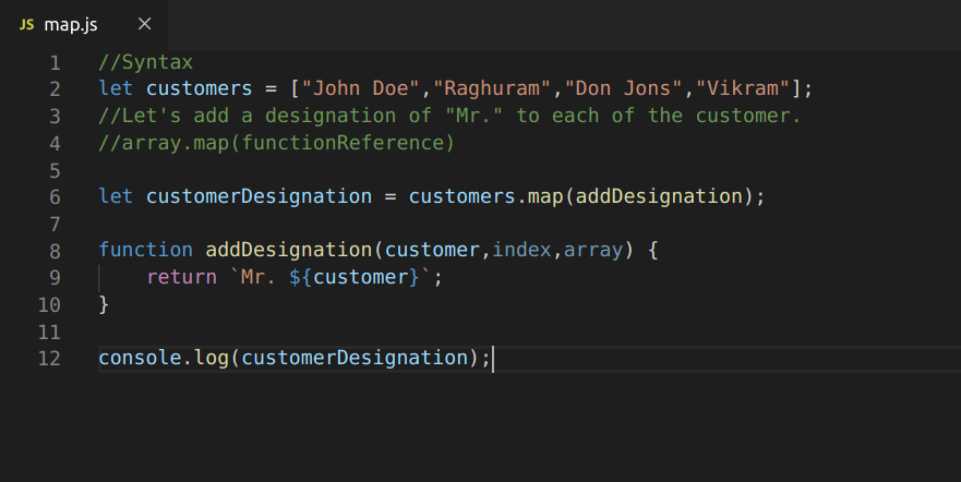 Implementation of map javascript. This is the continuation of the ...