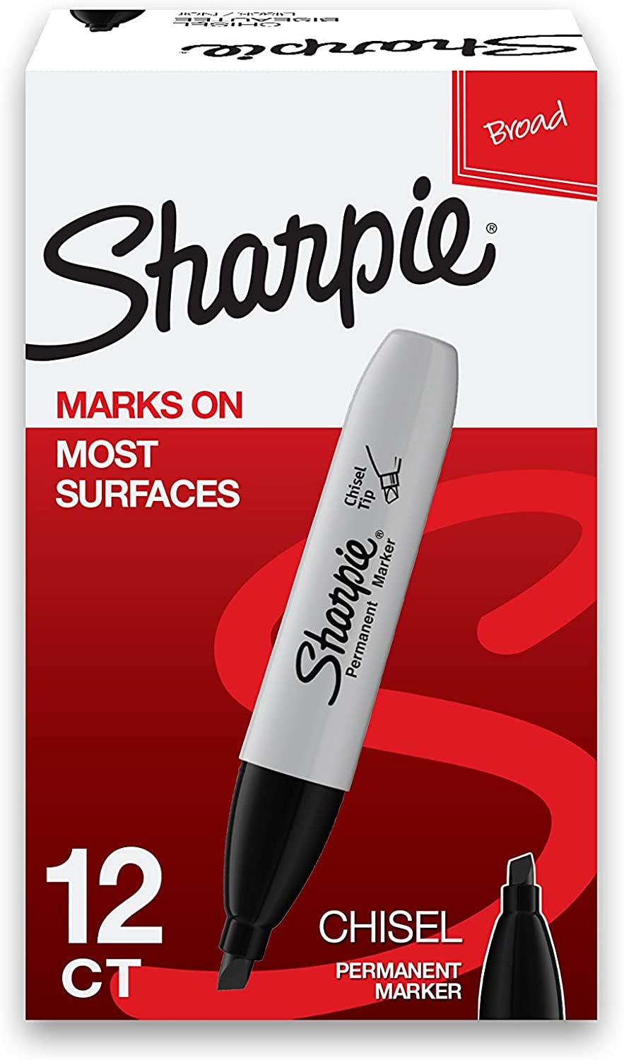 Sharpie 38201 Permanent Markers, Chisel Tip, Black, 12 Count by Trend