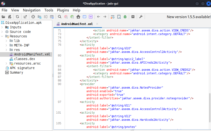 Openning AndroidManifest.xml