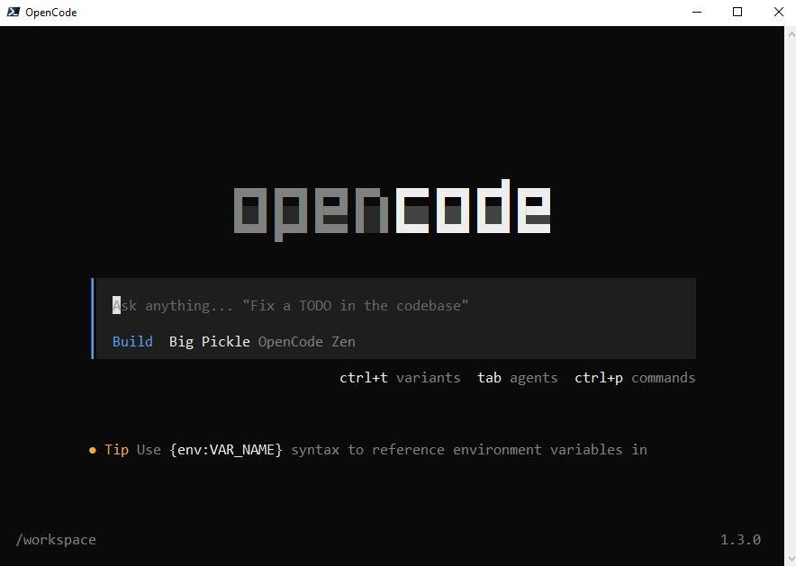 Screener of th start-screen of the OpcenCode Shell