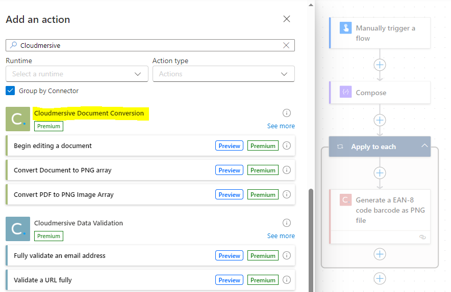 Search for the Cloudmersive Document Conversion connector