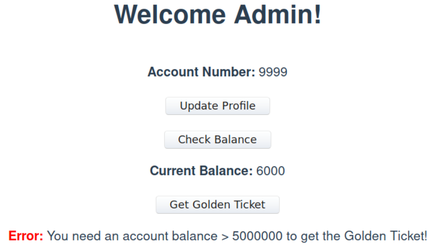 The Golden Ticket couldn’t be retrieved due to insufficient balance