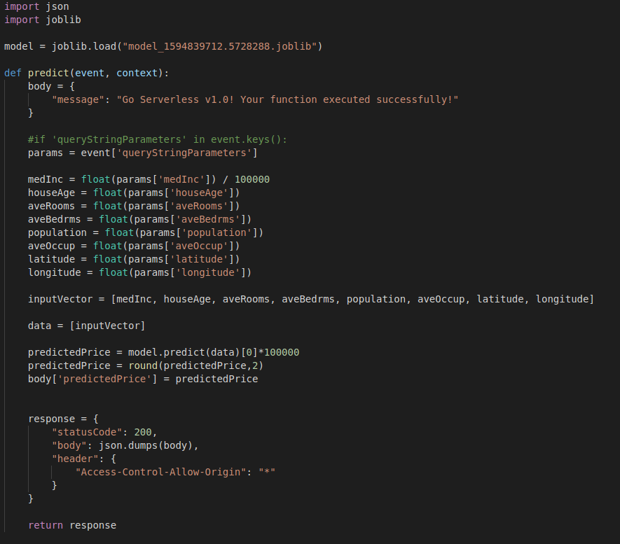 Deployment of California House Price Prediction model on AWS Lambda
