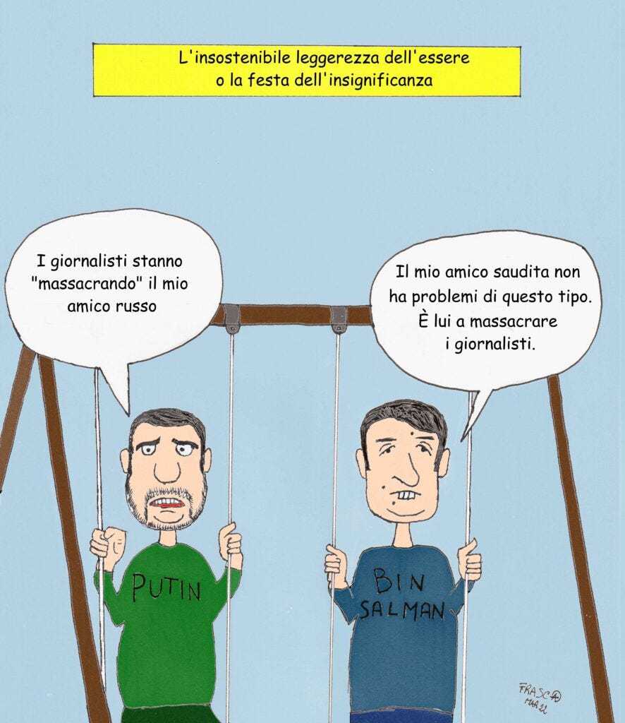 Renzi e Salvini: amicizie problematiche — vignetta satirica