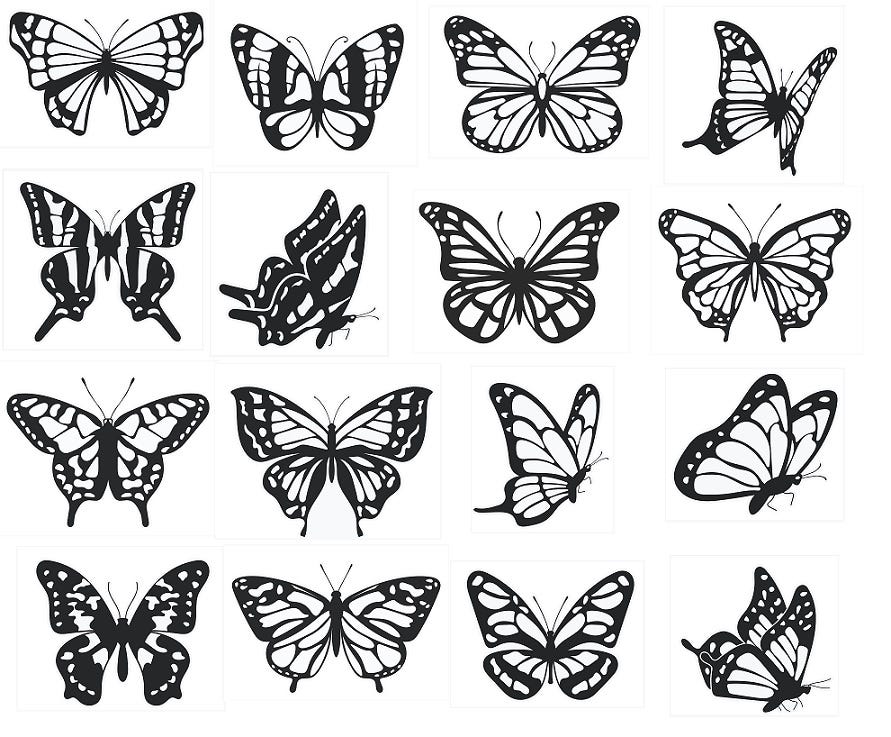 Butterfly svg images black and white clip art bundle cut files designs ...