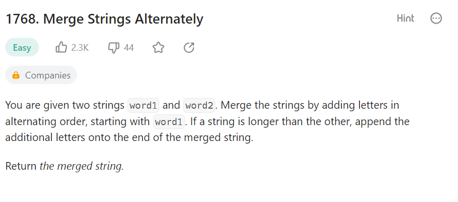 LeetCode 75- Merge Strings Alternately | by Kenn Chong | Medium