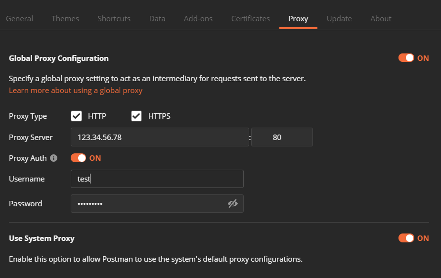 Configure Postman to use a proxy server