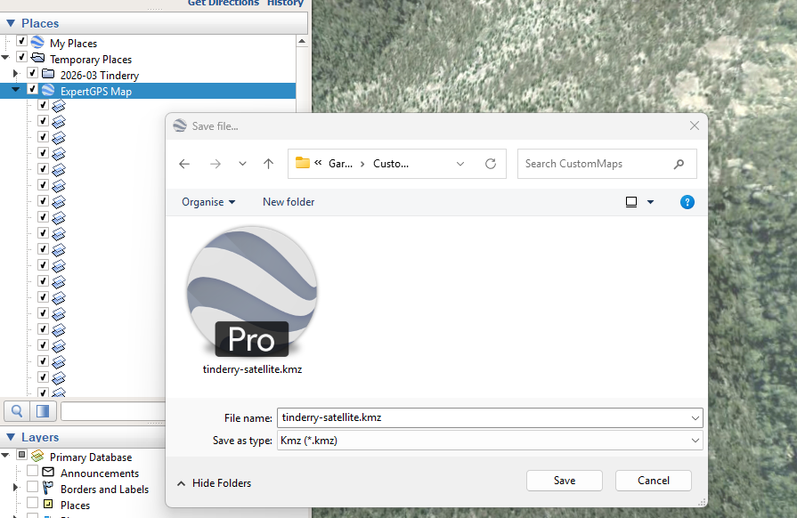 Viewing the doc.kml in Google Earth and exporting as a .kmz