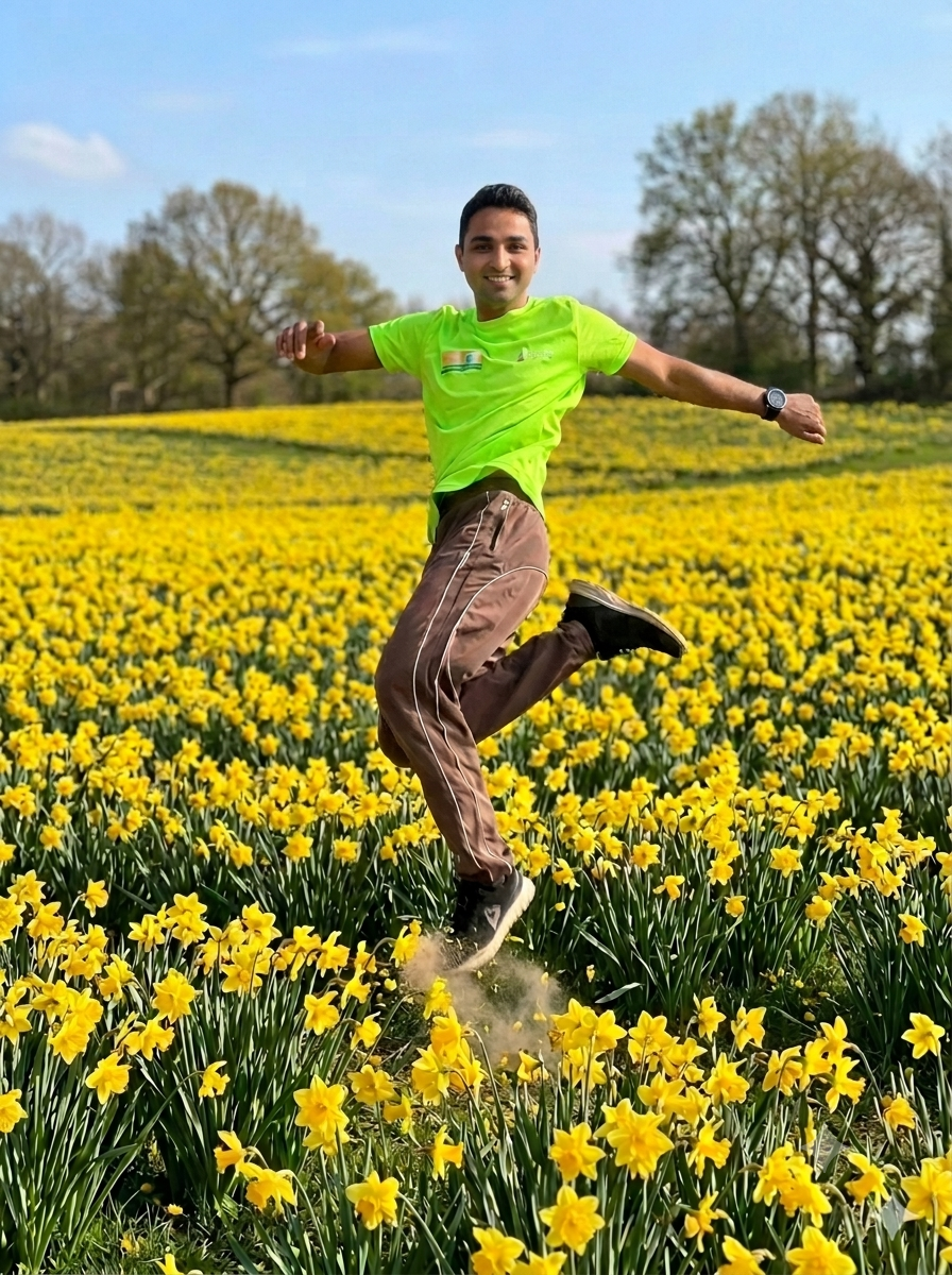 Me: dancing by the daffodils. For Bin Jiang and Yana Bostongirl 😃.( Image created with the help of Google Gemini)