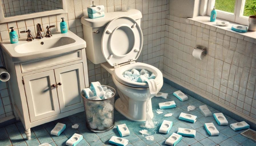 Accidentally flushing baby wipes down the toilet by Gas Plumbing Kent