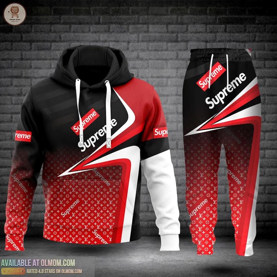 Louis Vuitton Supreme Red Hoodie Luxury Brand Clothing Clothes Outfit For  Men