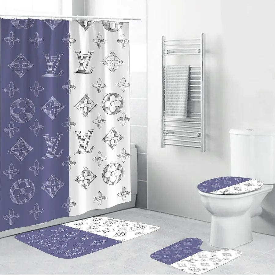 Louis Vuitton Blue Luxury Brand Premium Bathroom Set Home Decor